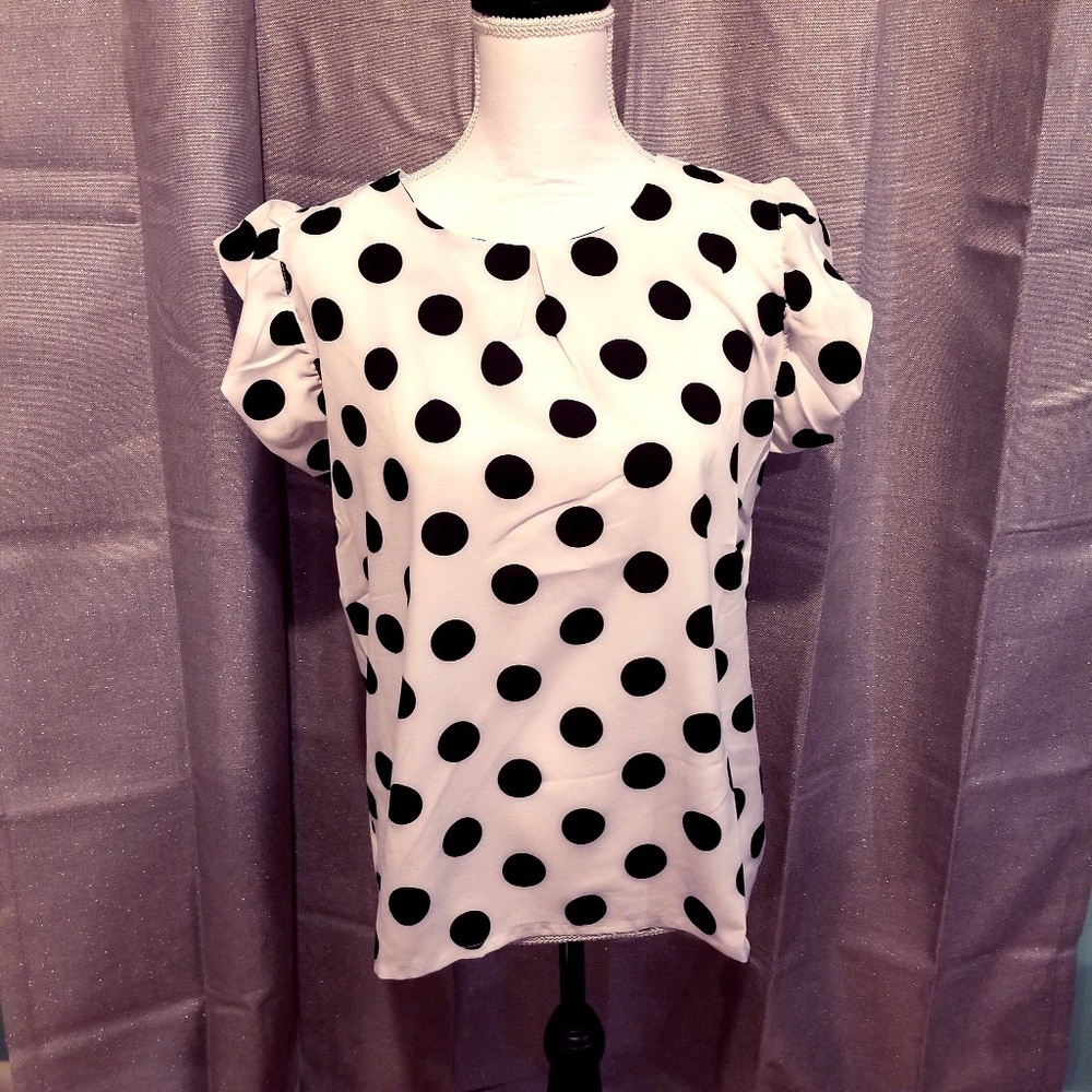 White and Black Polka Dot Top
